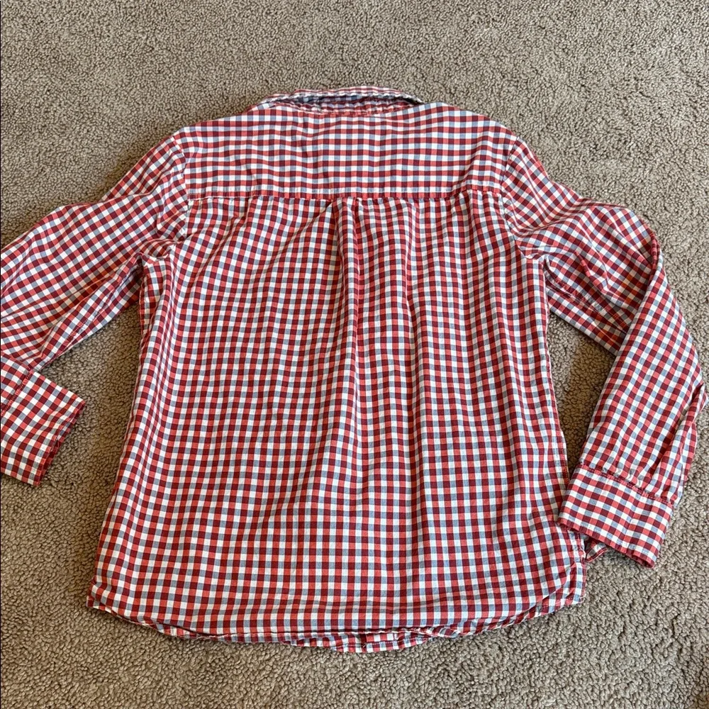 Jacadi Red and White Checkered Gingham Kids Shirt, size 8